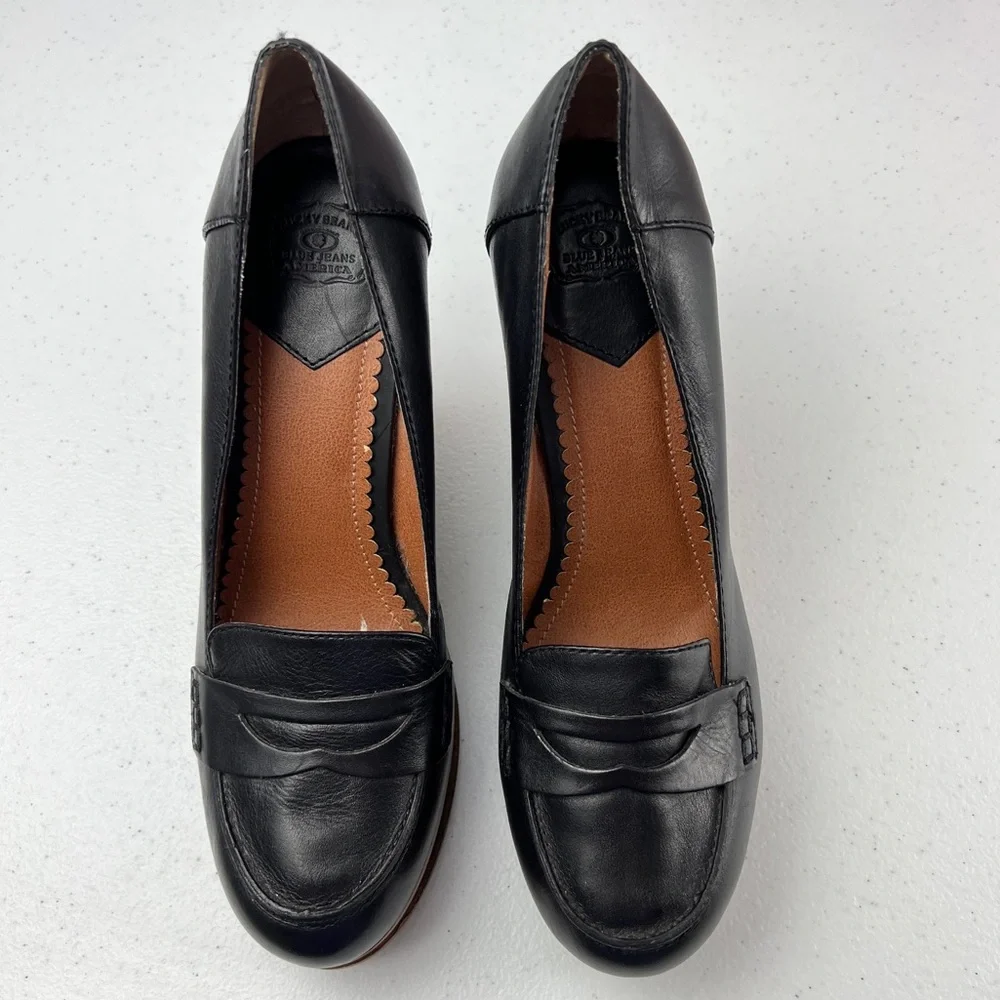 Lucky Brand June Black Leather Platform Wedge Penny Loafers Size 10 - Picture 7 of 13